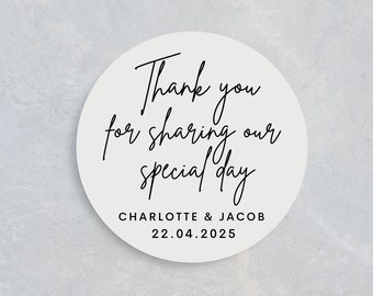 Personalised Wedding Stickers | Thank You Wedding Date Labels | Wedding Thank You Stickers | Personalised Wedding Favour Stickers