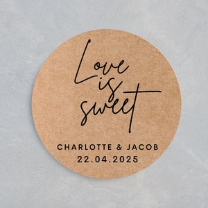 Stickers bonbons de mariage | Étiquettes Love is Sweet Kraft | Autocollants sucrés | Etiquettes pour chariot de mariage | Stickers mariage | Bonbons de mariage