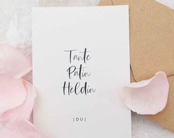 Postkarte "Tante Patin Heldin DU" | Karte Patentante, Tante, Geburtstagsgeschenk Patentante, Taufe, Weihnachtsgeschenk, PapierWind