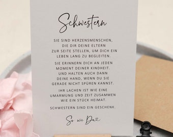 Postkarte "Schwestern sind Herzensmenschen" | Geschenk Schwester, Trauzeugin, Patentante, Weihnachten, beste Freundin, PapierWind