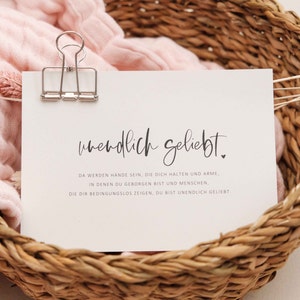 Postkarte Geburt: "unendlich geliebt" | Glückwünsche, Grußkarte, Geschenk Geburt, Geschenk Baby, Geschenk beste Freundin, PapierWind