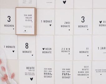Meilensteinkarten Baby SAM "Ein Jahr voller Glück" | Geschenk Geburt Baby, Schwangerschaft, Meilensteine Baby, Monatskarten Baby, PapierWind