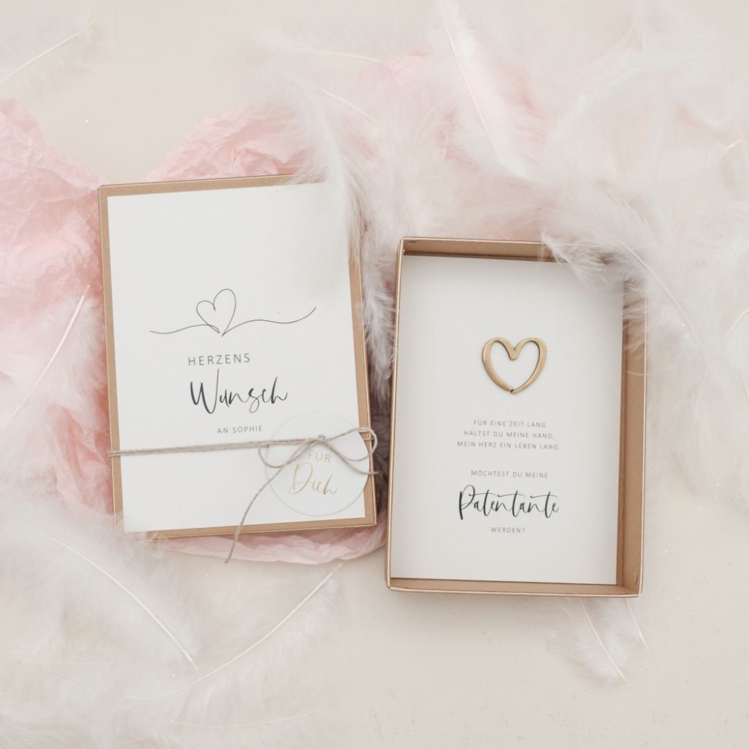 Patentante fragen Box Taufe EMMA GOLD "Kleine Menschen brauchen so große Herzen wie Deins" | Patentante Geschenk, Patentante Karte