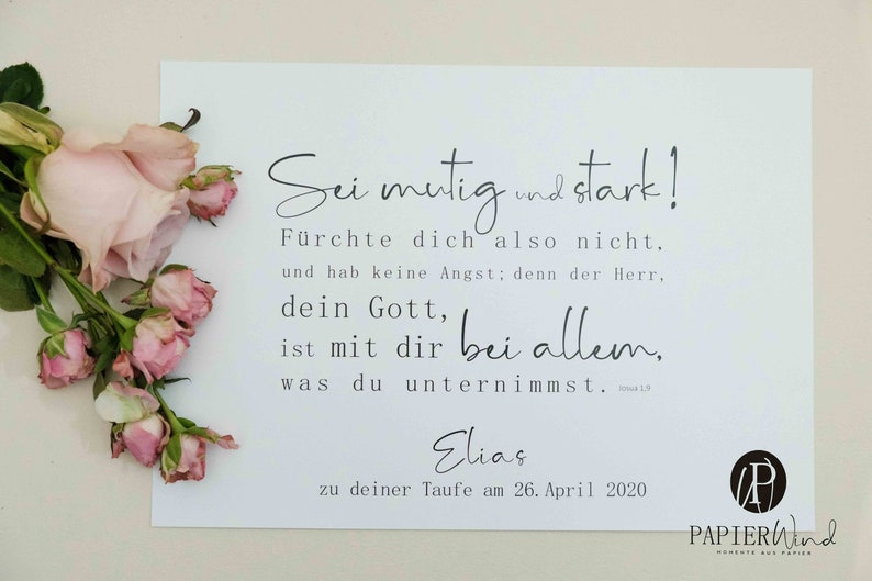 Sei Mutig Und Stark Text Bild Taufspruch Josua 19 Sei mutig und stark - Etsy