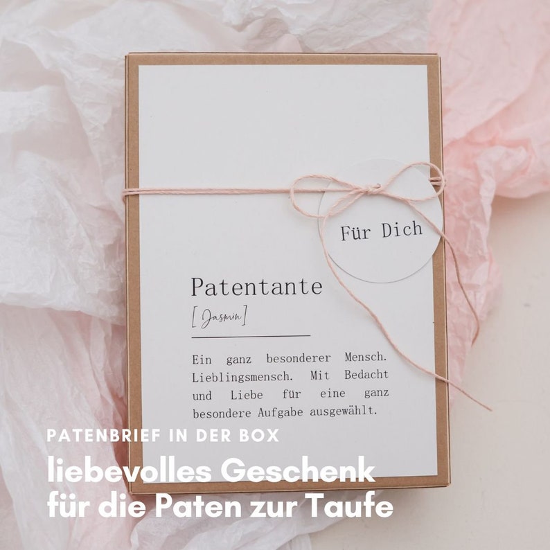 Patenbrief zur Taufe: Geschenkschachtel LENE Definition Patentante/Patenonkel Geschenk Patentante,Taufbrief,Personalisiertes Taufgeschenk Bild 2