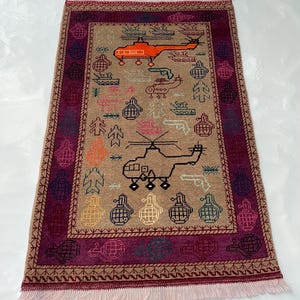 125 x 83 cm Tappeto da guerra afghano Tappeto da guerra in lana Tappeto da guerra Merinos splendidamente realizzato Tappeto da zona artigianato arte popolare #540