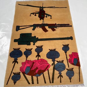 Tappeto da guerra afgano in lana, tappeto da guerra in lana Merino, tappeto da guerra artigianale in oppio, 145 x 102 cm #432