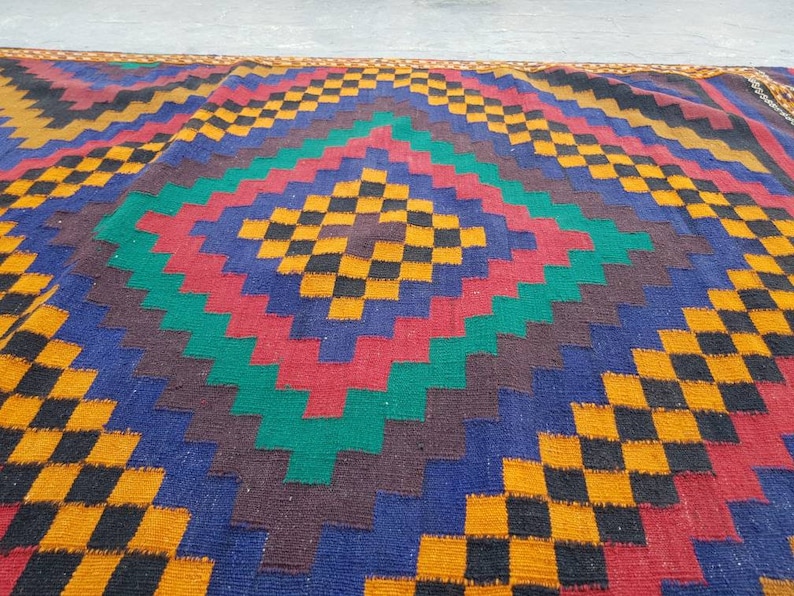 7/'3\u00d73/'8 Afghan kilim nice quality wool kilim rug flat weave decorative kilim handmade kilim rug Nomadic rug