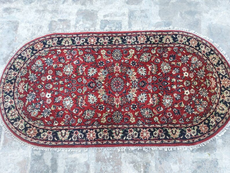 3x2 Feet Nice Wool Rug Area Rug Vintage Oval Rug Best Quality Indian ...