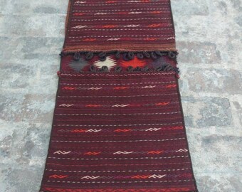 113 x 52 cm 手織りアフガン・ウズベクサドルバッグラグ 上質なウール