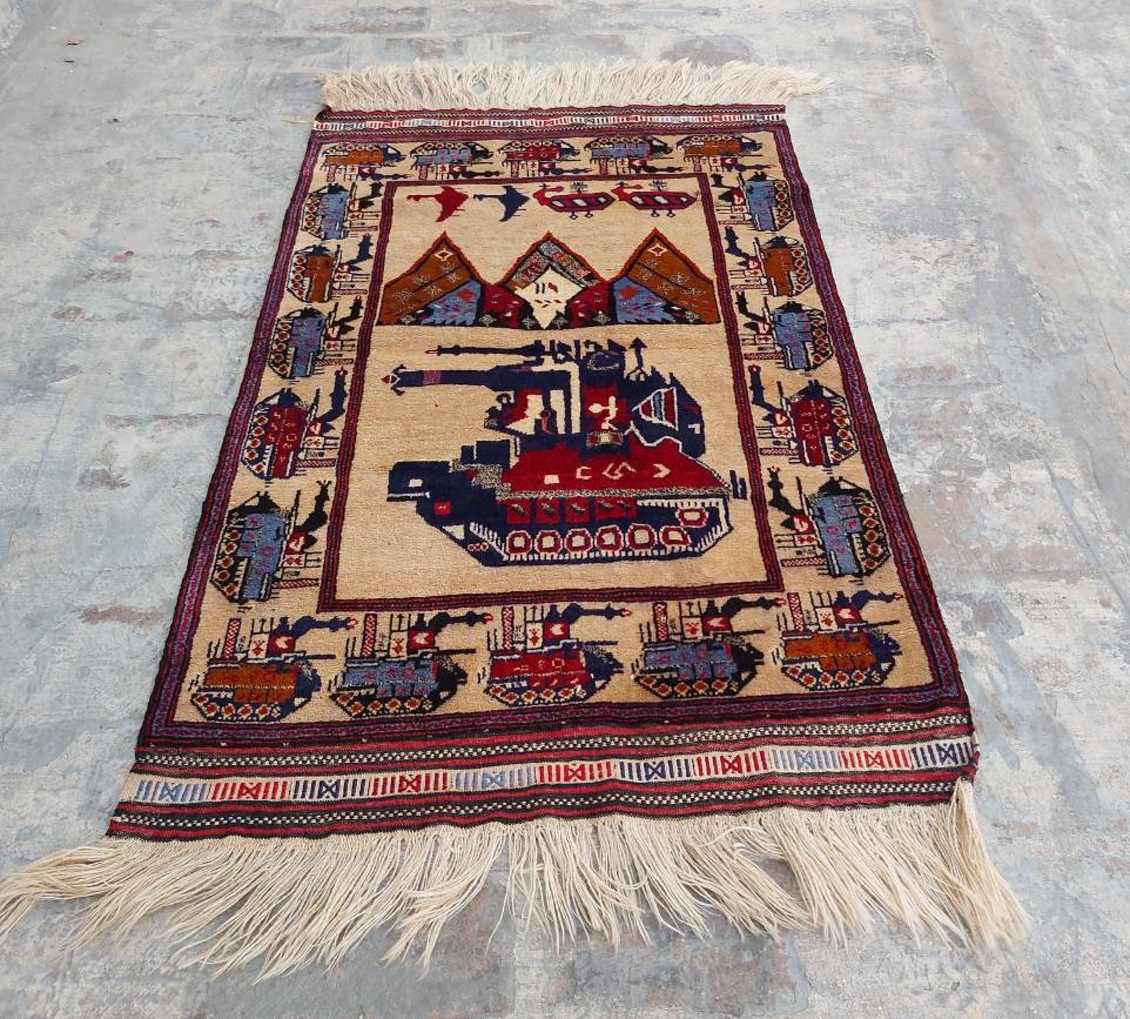 4'72'10 Ft Handmade Afghan War Art Rug Etsy UK