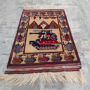 Tappeto da guerra afghano fatto a mano, 4&#39;7&quot;×2&#39;10&quot; ft