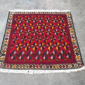 100x90 cm Afghan rug nice tribal rug oriental area rug vegetable dyed handmade rug square rug small table rug vintage rug red mini rug