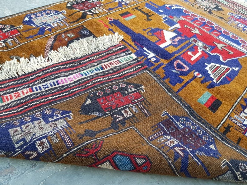 5x3 ft Handmade Afghan baluch war art rug wool rug vegetable dyed oriental rug Nomadic rug