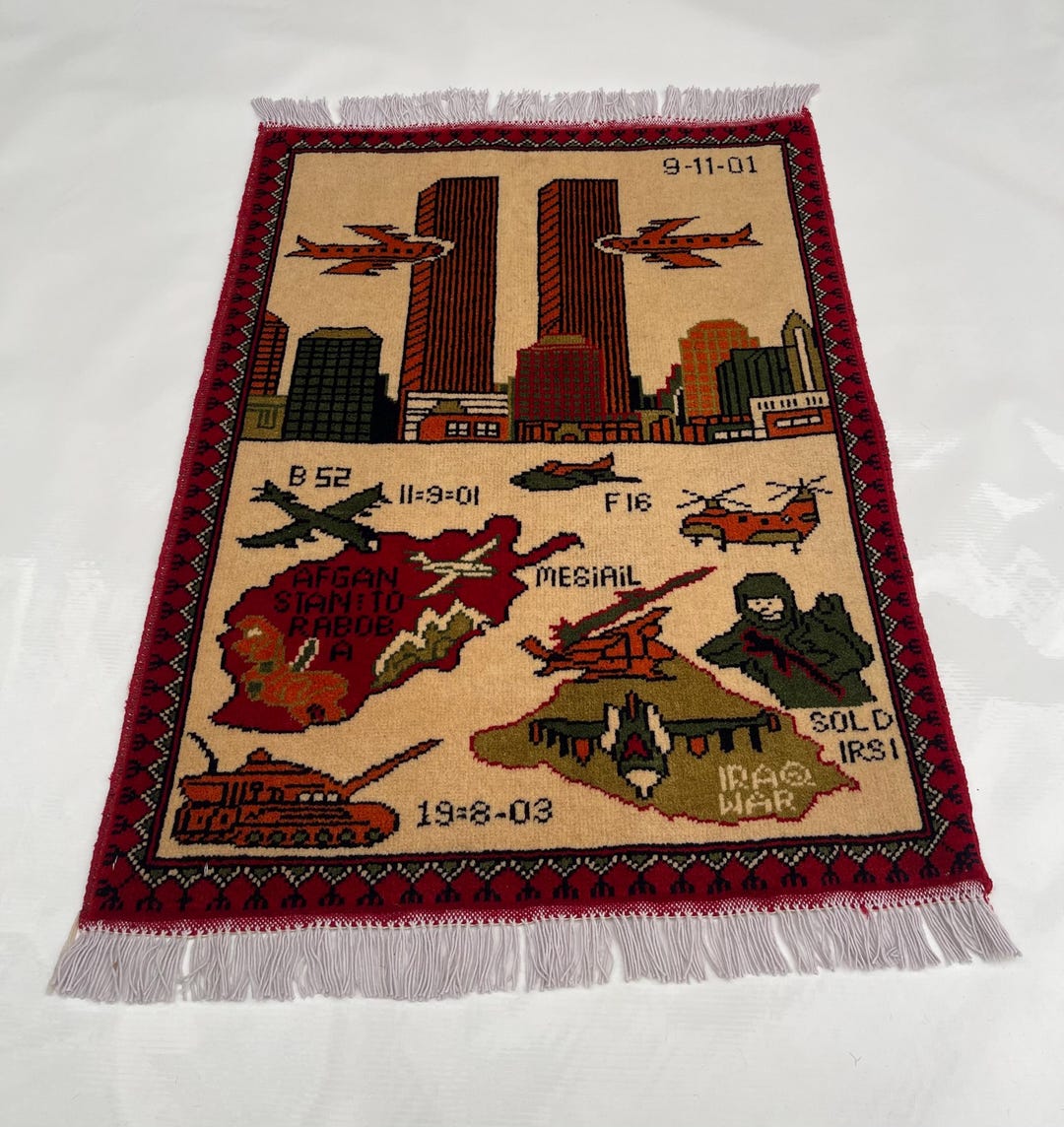 81x62 Cm War Rug Twin Towers Afghan Rug Handmade Rug Beautifully Made ...