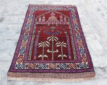 135x90 cm Handmade Afghan baluch prayer rug nice quality wool rug  thaimani tribal vintage Muslim prayer mat