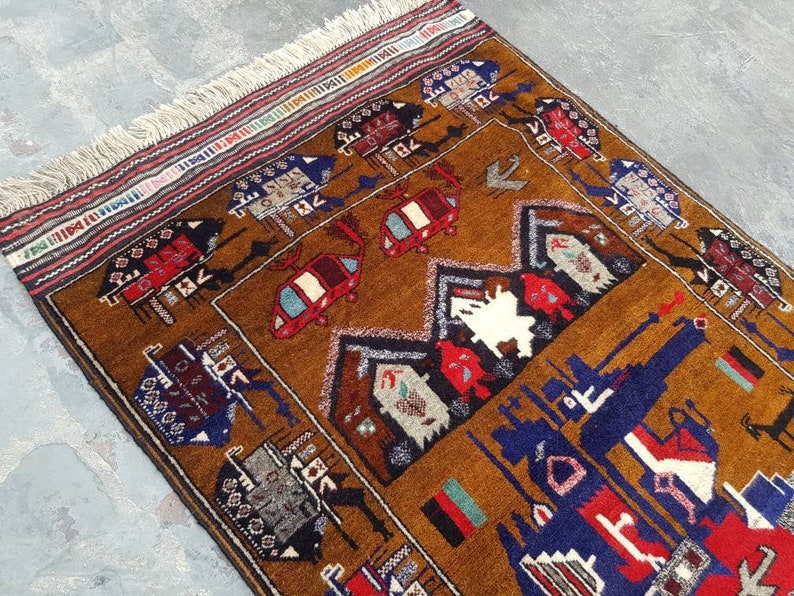 5x3 ft Handmade Afghan baluch war art rug wool rug vegetable dyed oriental rug Nomadic rug