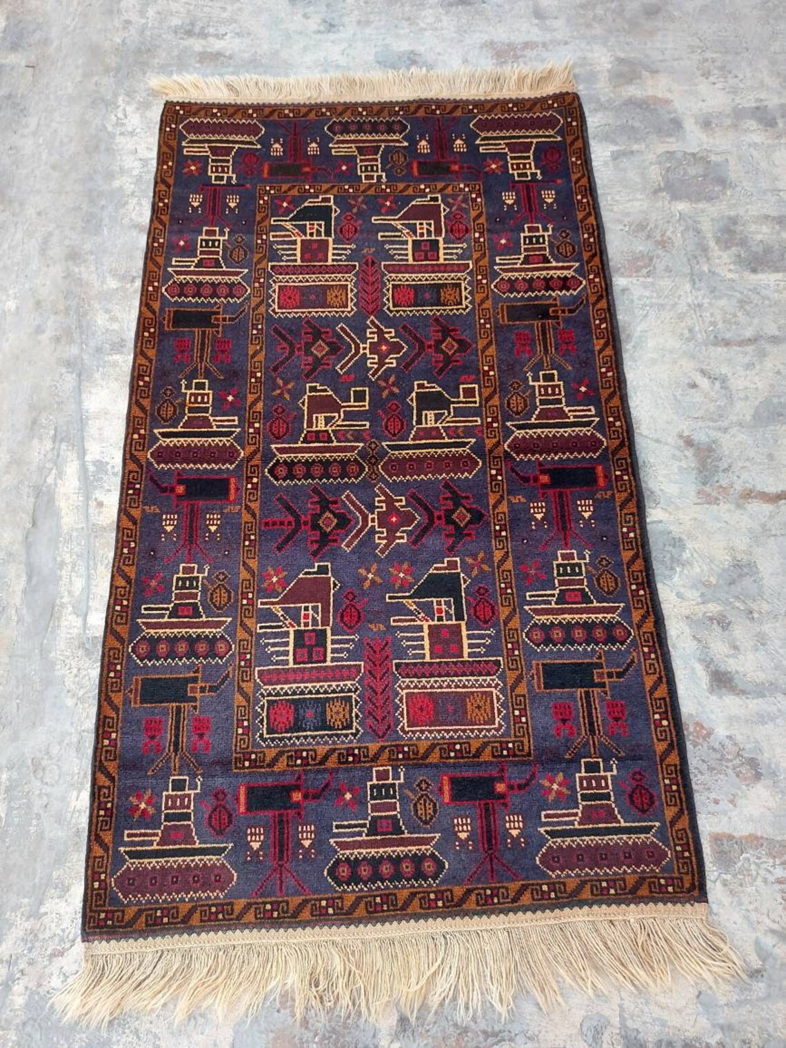 53 Ft Handmade Afghan War Rug Shindand Tribal Russian War Rug Etsy