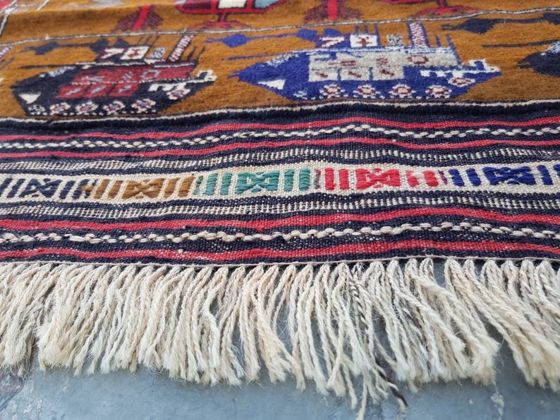 5x3 ft Handmade Afghan baluch war art rug wool rug vegetable dyed oriental rug Nomadic rug
