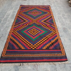 7&#39;3&quot;×3&#39;8&quot; Afghan kilim nice quality wool kilim rug flat weave decorative kilim handmade kilim rug Nomadic rug