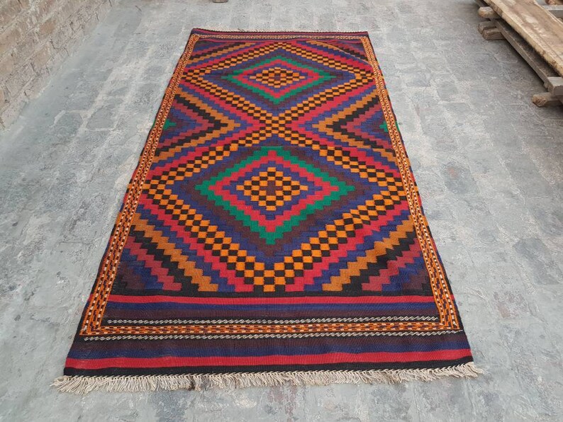 7/'3\u00d73/'8 Afghan kilim nice quality wool kilim rug flat weave decorative kilim handmade kilim rug Nomadic rug