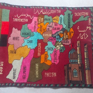 85 x 67 cm Tappeto etnico Tappeto afgano War Art Tappeto di lana War Artigianato tribale Mappe afgane