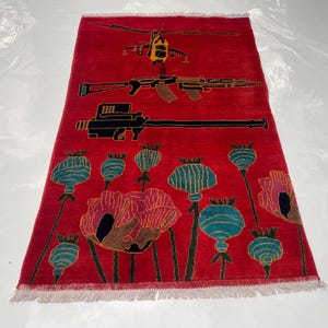 154 x 98 cm. Tappeto da guerra afgano in lana, tappeto da guerra in lana Merino, tappeto artigianale in oppio #499