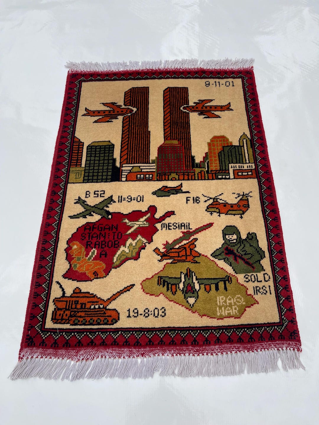 Terrorist Rugs 83x60 Cm War Rug Twin Towers Afghan Rug Handmade Rug Beautifully Made ...
