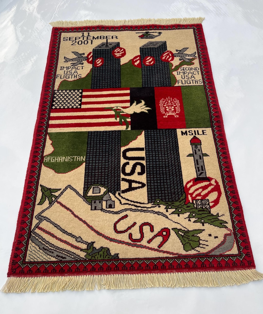 128x85 Cm War Rug Twin Towers Afghan Rug Handmade Rug Beautifully Made ...