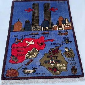 79 x 62 cm tappeto da guerra afghano tappeto da guerra bel tappeto di lana torri gemelle 9&#39;11 artigianato arte popolare tappeto da area #119