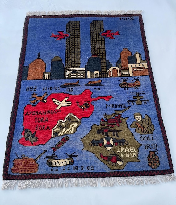 79x62 Cm Afghan War Rug War Rug Nice Wool Rug Twin Towers 9'11