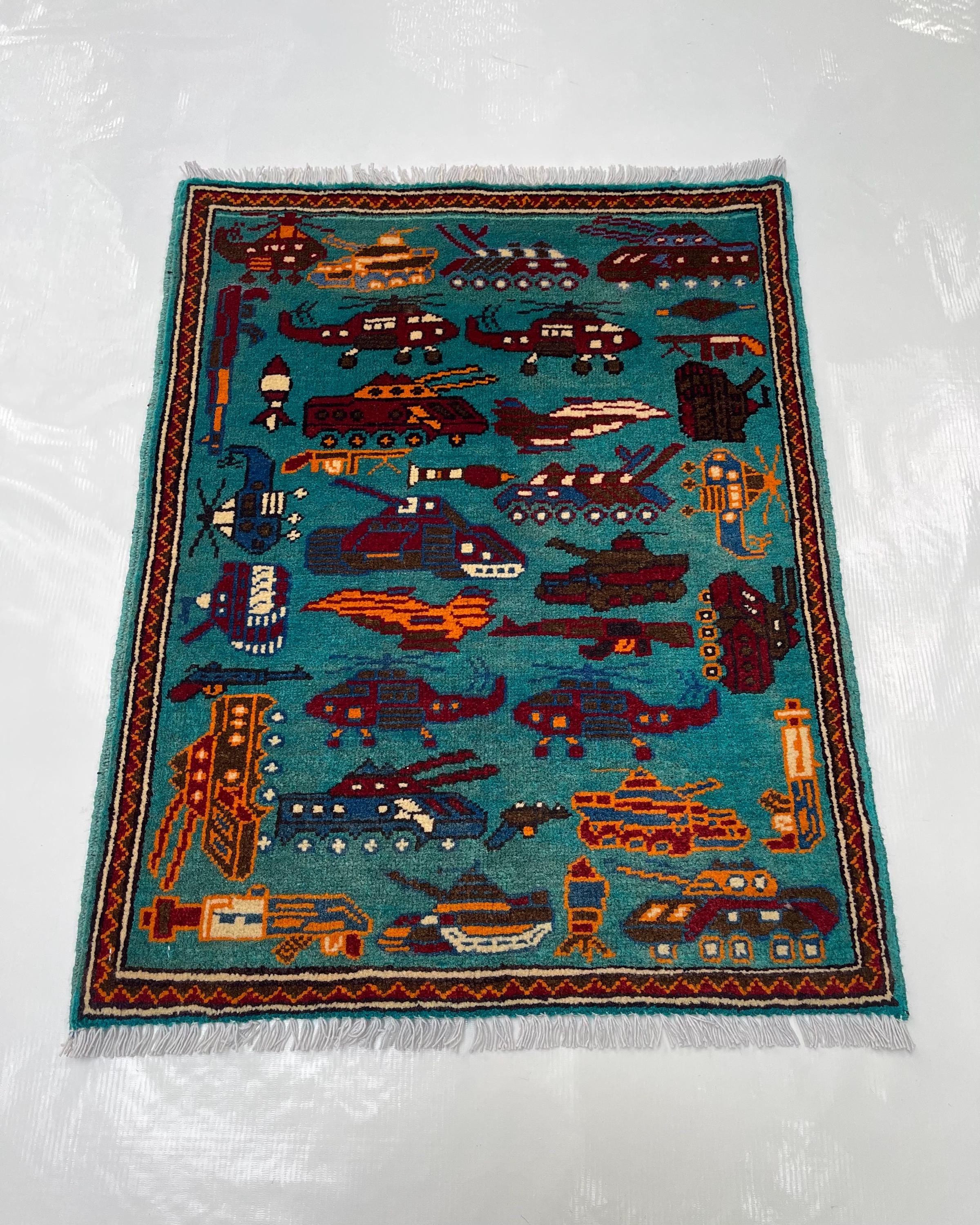77x61 Cm Handmade Afghan War Rug Wool Rug War Rug Oriental Area