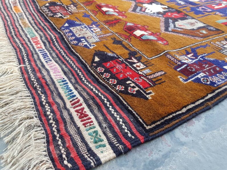 5x3 ft Handmade Afghan baluch war art rug wool rug vegetable dyed oriental rug Nomadic rug