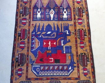 5x3 ft Handmade Afghan baluch war rug nice quality wool rug vegetable dyed wool rug