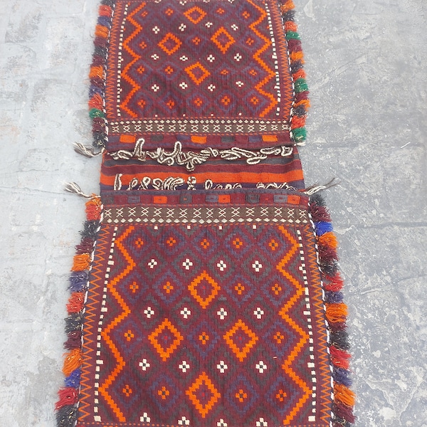 5x2 ft Handmade Afghan tatar saddlebag rug nice quality wool kilim rug flat weave maimana kilim