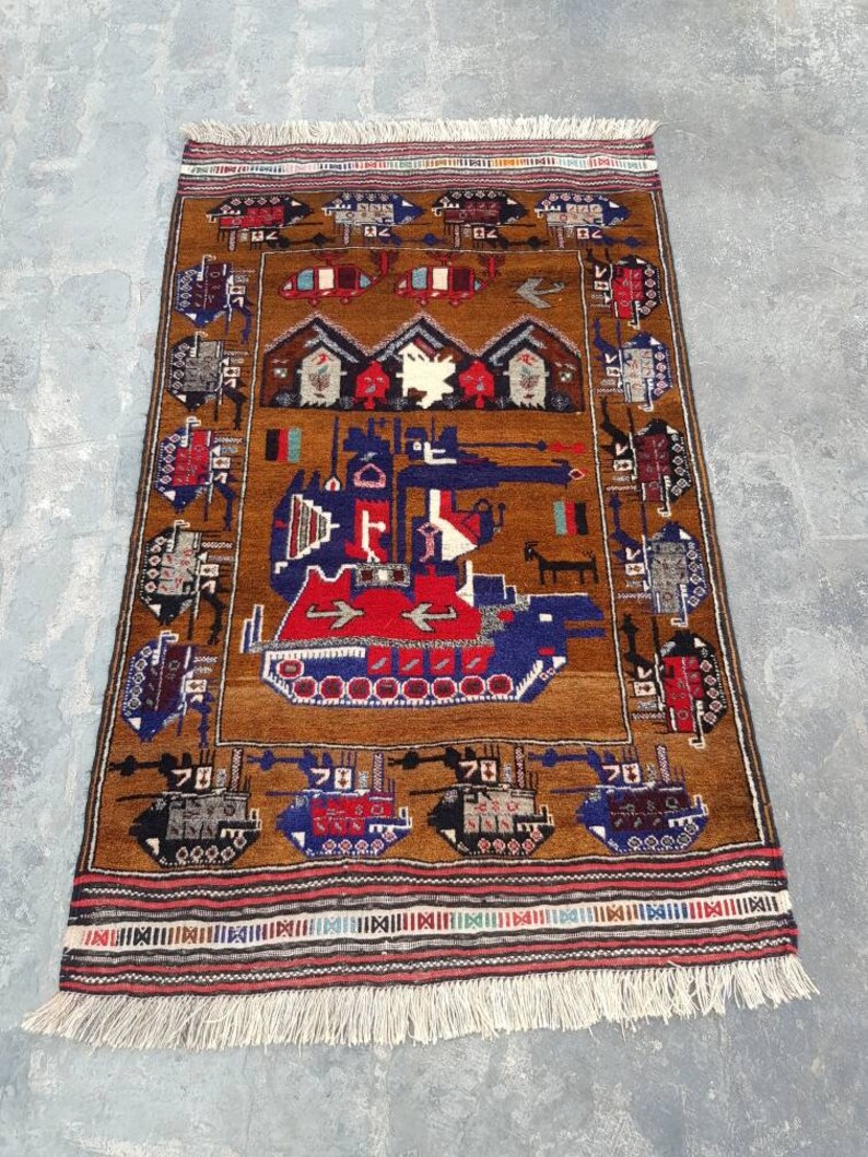 5x3 ft Handmade Afghan baluch war art rug wool rug vegetable dyed oriental rug Nomadic rug