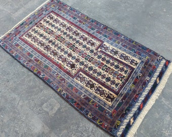 4'9"×2'8" ft Handmade Afghan baluch prayer rug nice quality wool rug tribal vintage rug