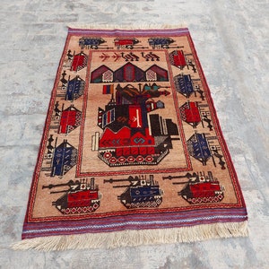 5x3 ft  Handmade Afghan war art rug war rug Ethnic rug