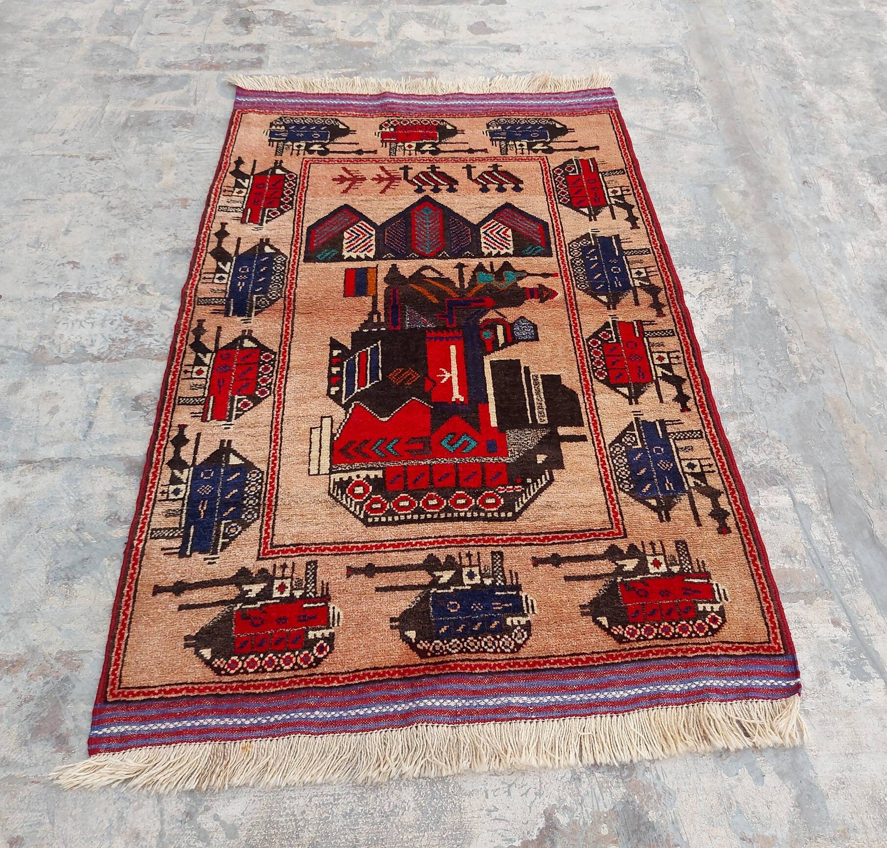 Afghan War Rugs - Etsy 通販超高品質 Mid Rug Wool Afghanistan 1980's ラグ