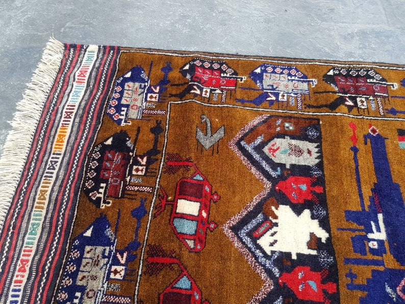 5x3 ft Handmade Afghan baluch war art rug wool rug vegetable dyed oriental rug Nomadic rug