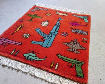 2x2 ft war rug wool rug oriental war art mini war rug