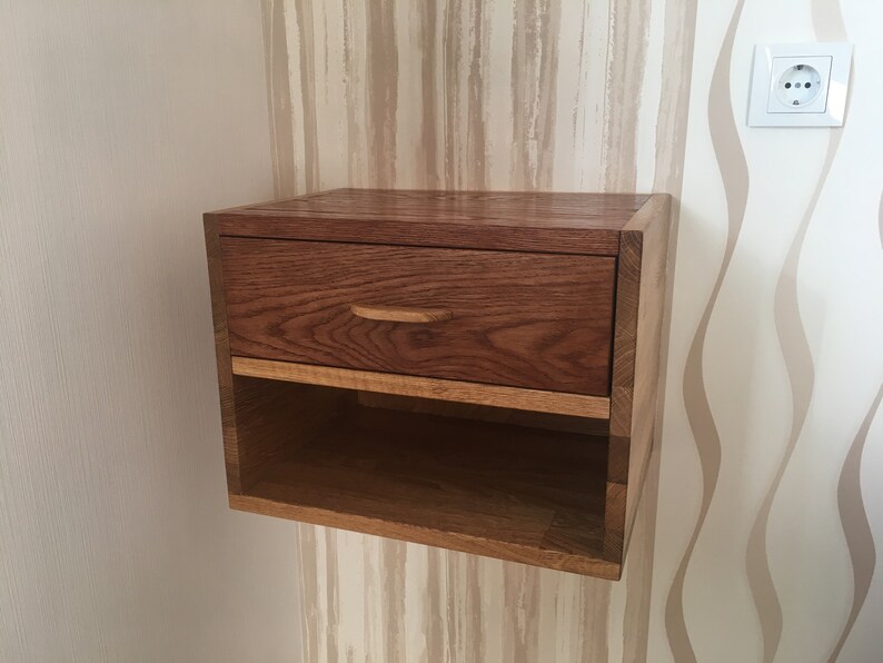 Oak Floating Bedside Table With Drawer and Shelf Etsy
