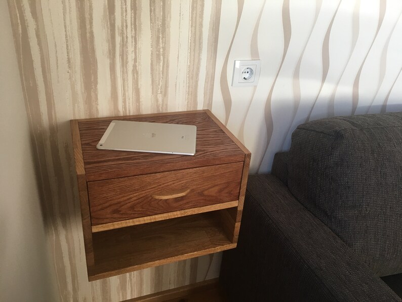 Oak Floating Bedside Table With Drawer and Shelf Etsy