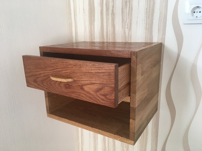 Oak Floating Bedside Table With Drawer and Shelf Etsy