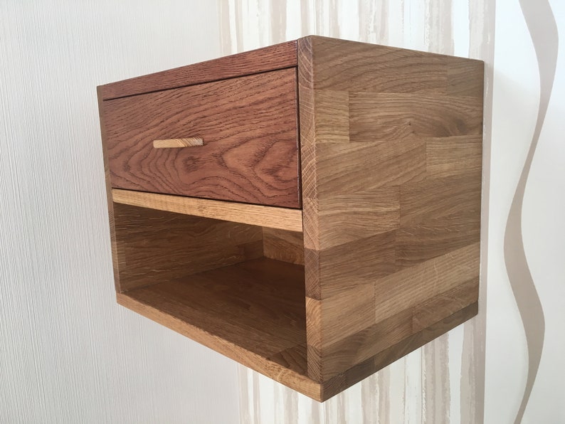 Oak Floating Bedside Table With Drawer and Shelf Etsy