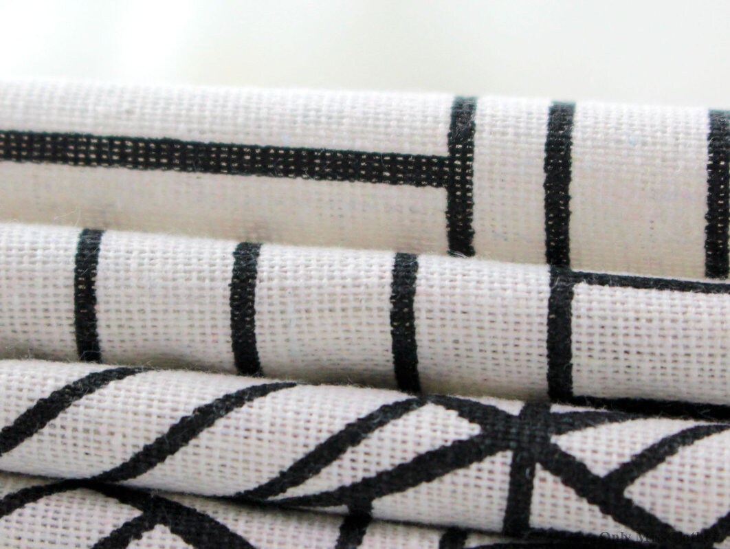 Custom Washed Linen Tableclothwhite Black Geometry Etsy