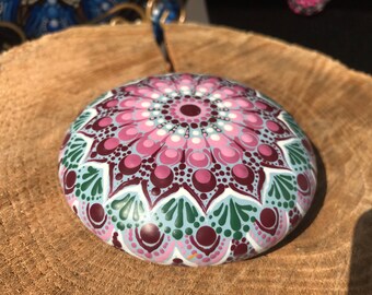 Meditation Stone, Hand-painted,  Zen Garden, Mindfulness gift, Mandala Art, Paperweight, Dot Mandala, Painted Rock, Mandala stone