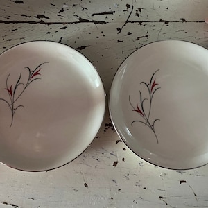 Set of 2 cool Retro vintage fifties? Mid century dishes black red floral flower