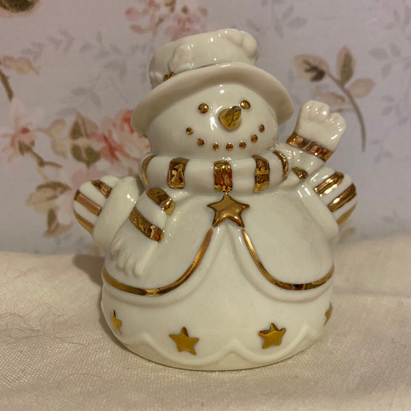 Enesco Snowman bell white and gold Christmas Holiday Winter  tree trimming ornament 2001