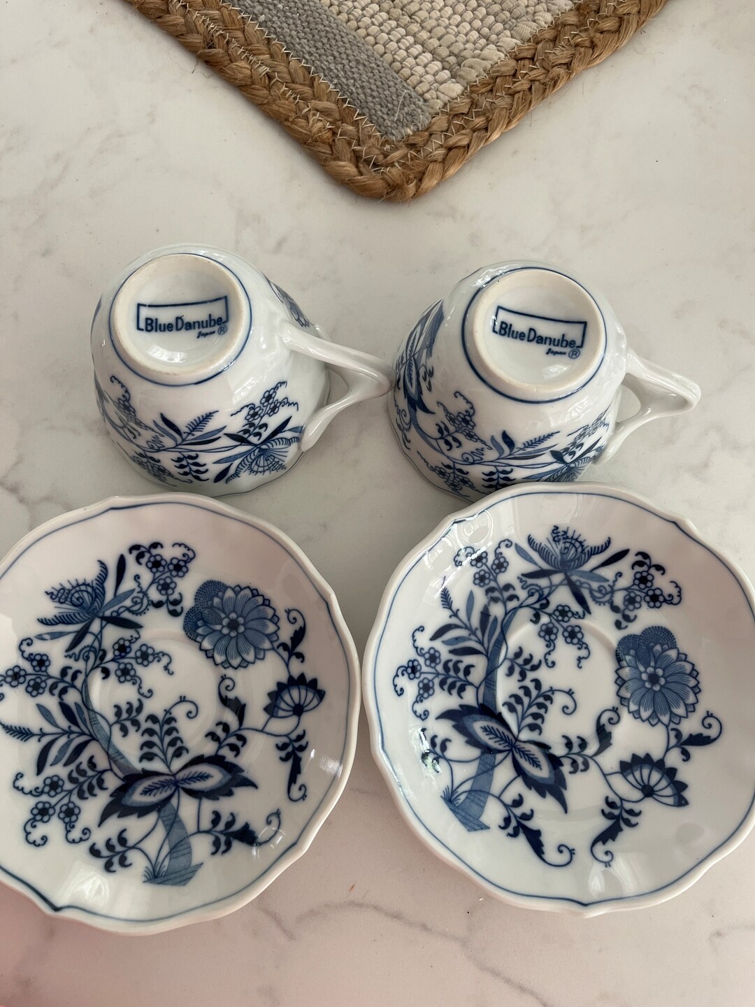 Blue Danube Tea Cups and Saucers Japan Blue Onion Set of 2 Cups and 2 ...
